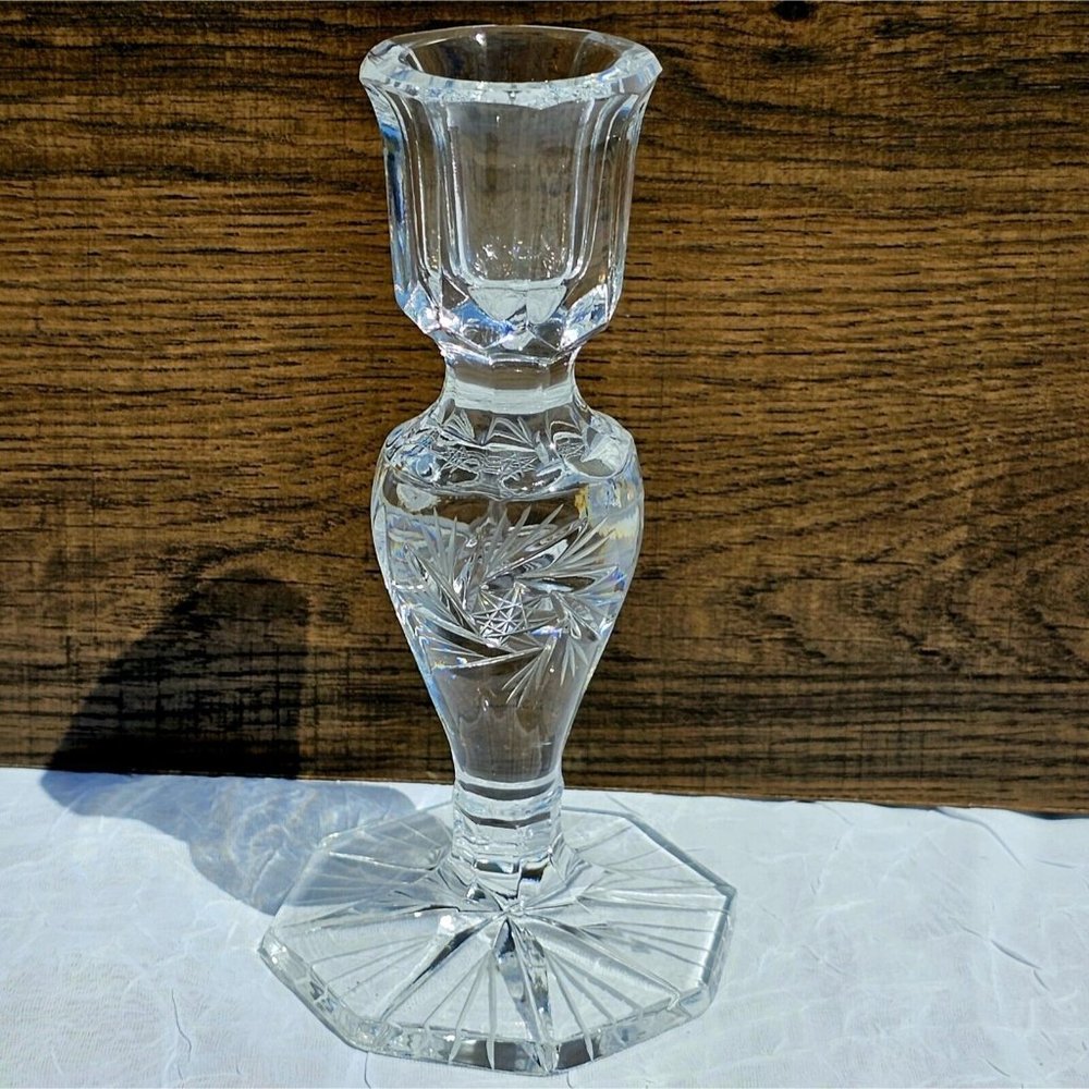 American Cut Crystal Eleanor Candlestick Candleholder stars American Brilliant - Picture 2 of 9
